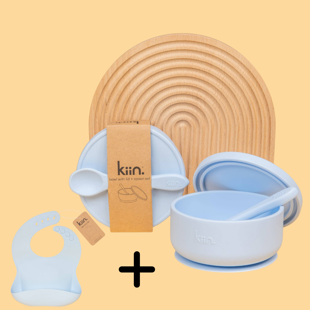 Kiin Baby - Silicone Baby Feeding Set and bib - Pastel Sky 18