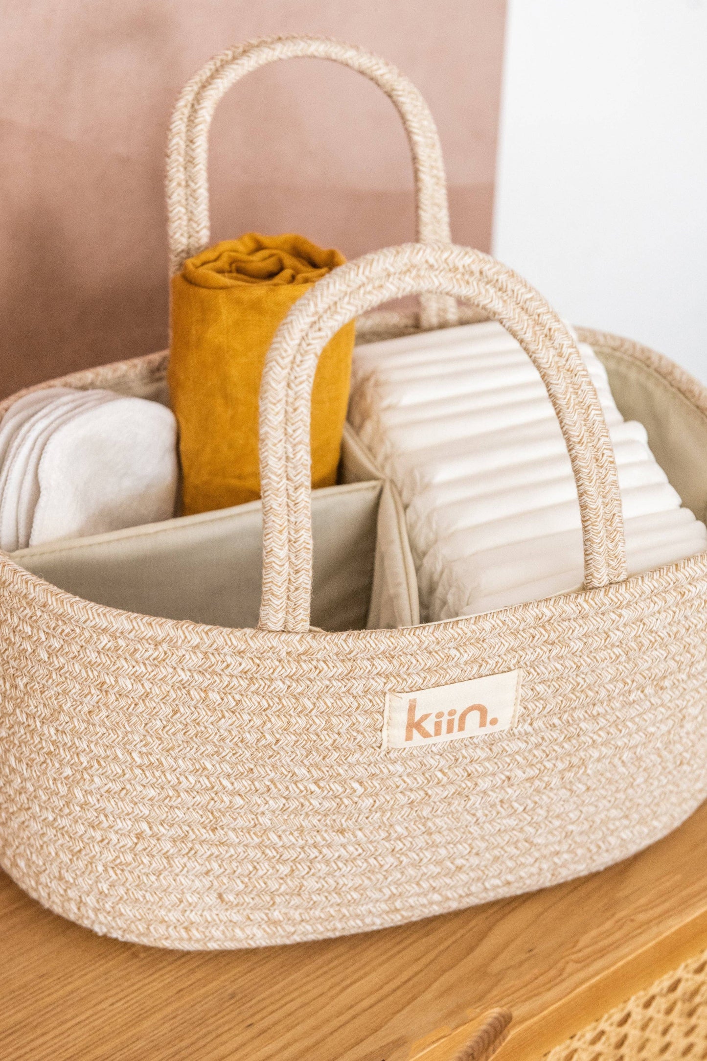 Kiin eco-friendly nappy organizer bag with compartments - top full