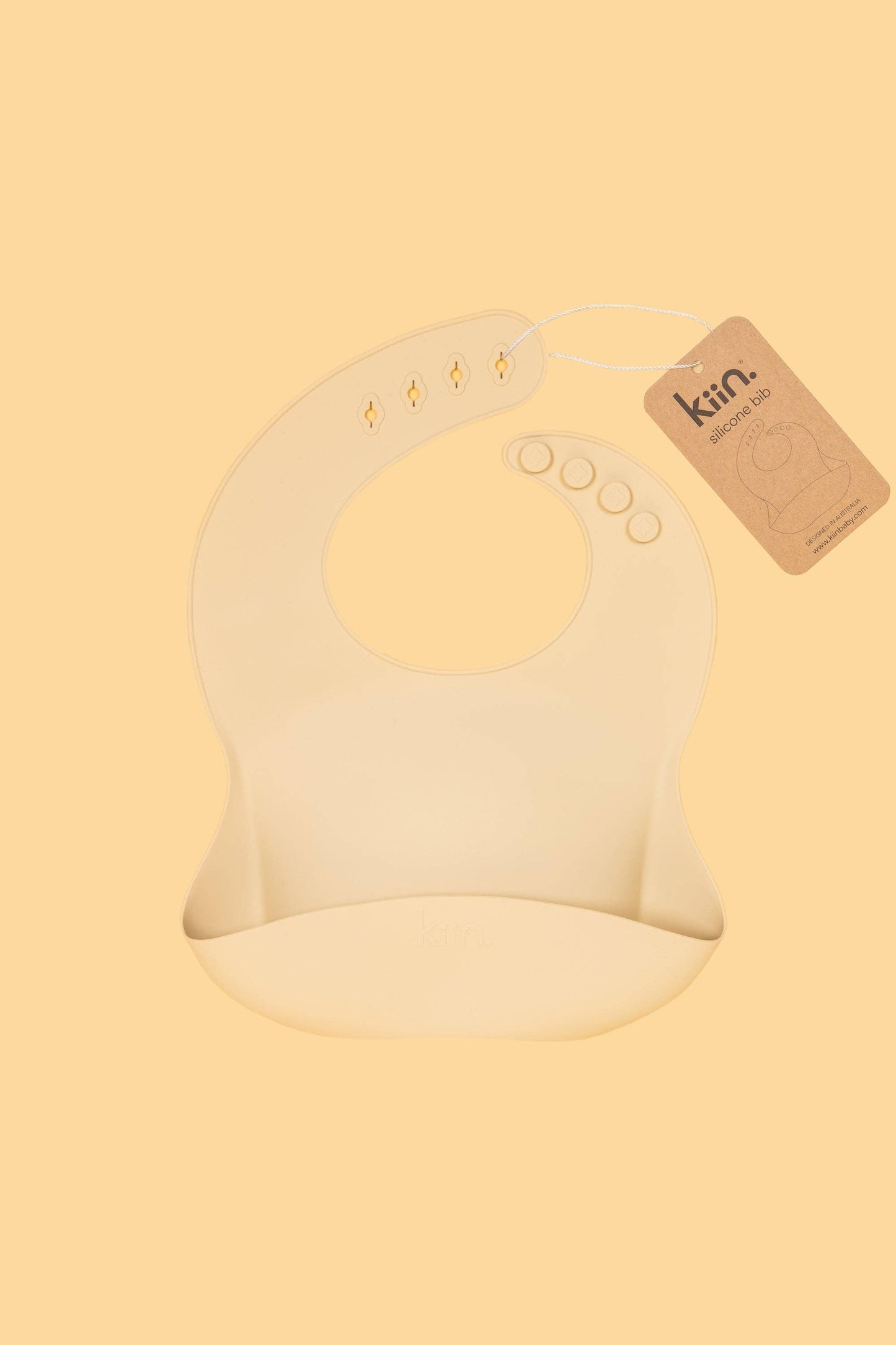 Kiin silicone baby bib with crumb-catching pocket - banana tag 1