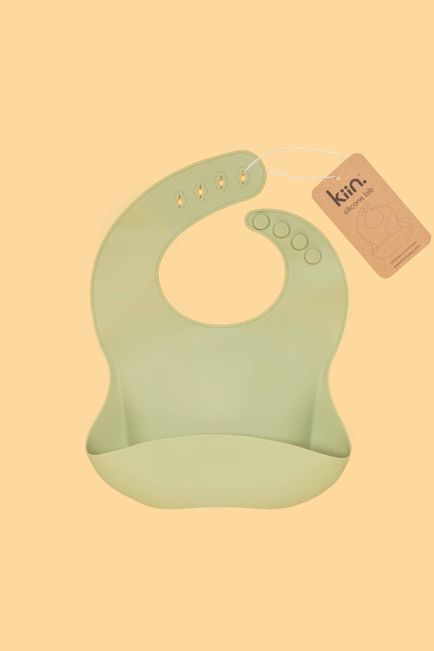 Kiin silicone baby bib with crumb-catching pocket - sage tag 3