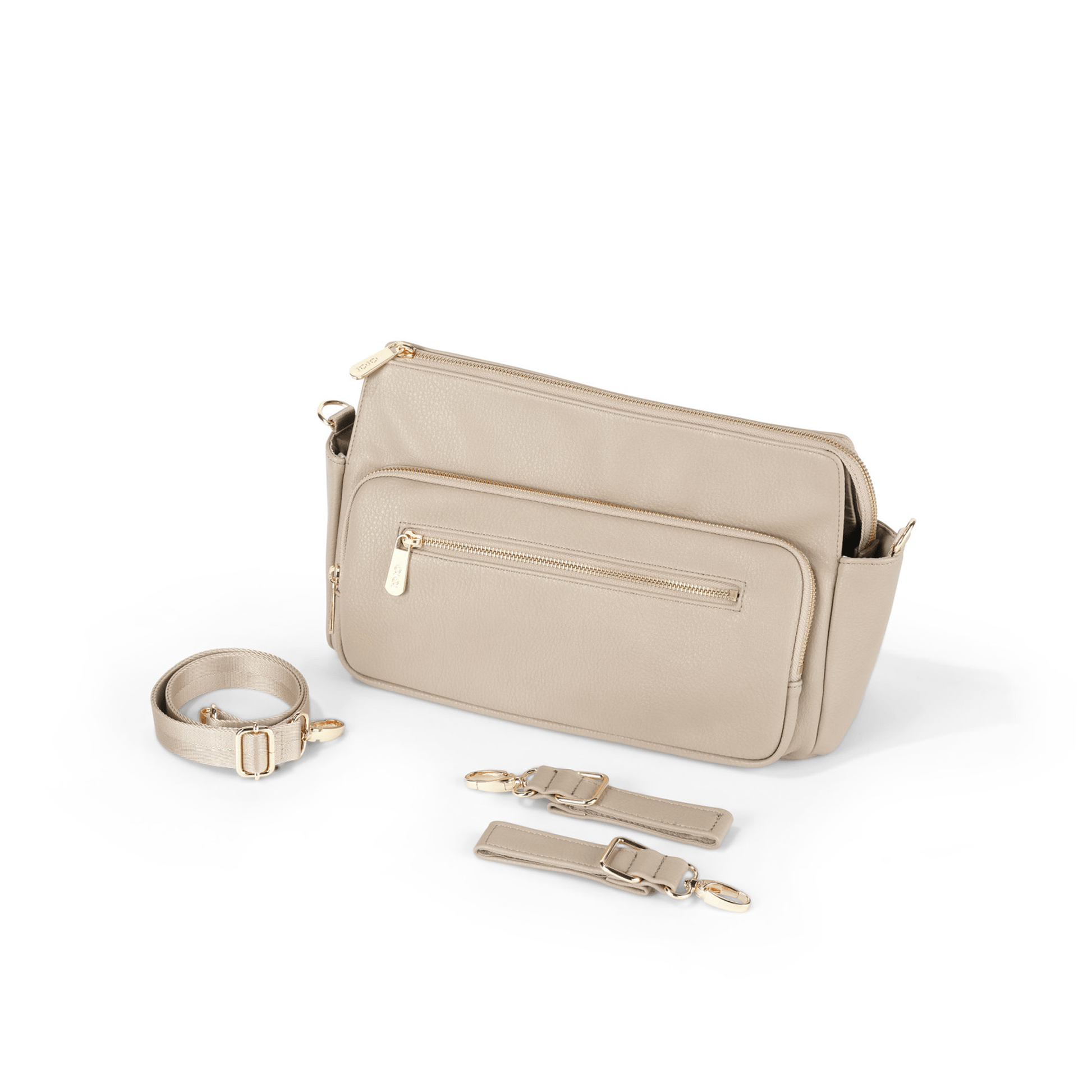 OiOi Pram caddy in oat vegan leather with spacious compartments - accessories