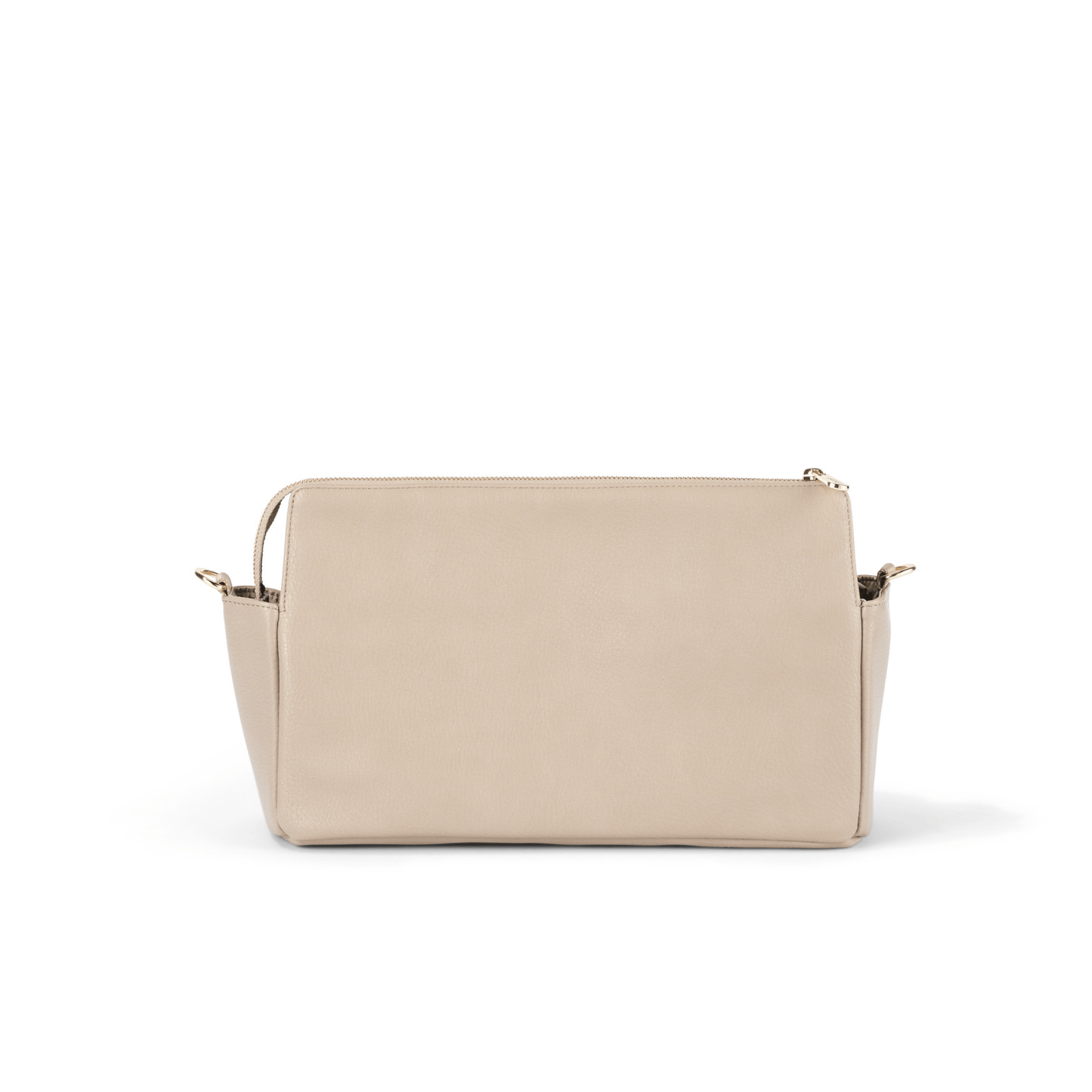 OiOi Pram caddy in oat vegan leather with spacious compartments - closed side 2
