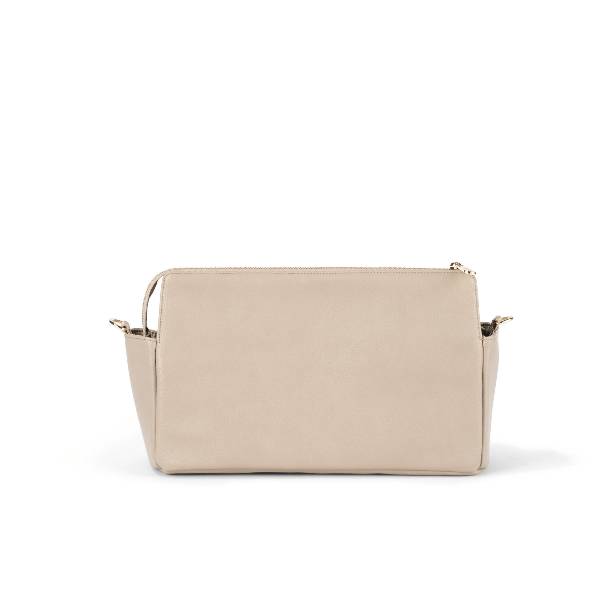 OiOi Pram caddy in oat vegan leather with spacious compartments - closed side 2