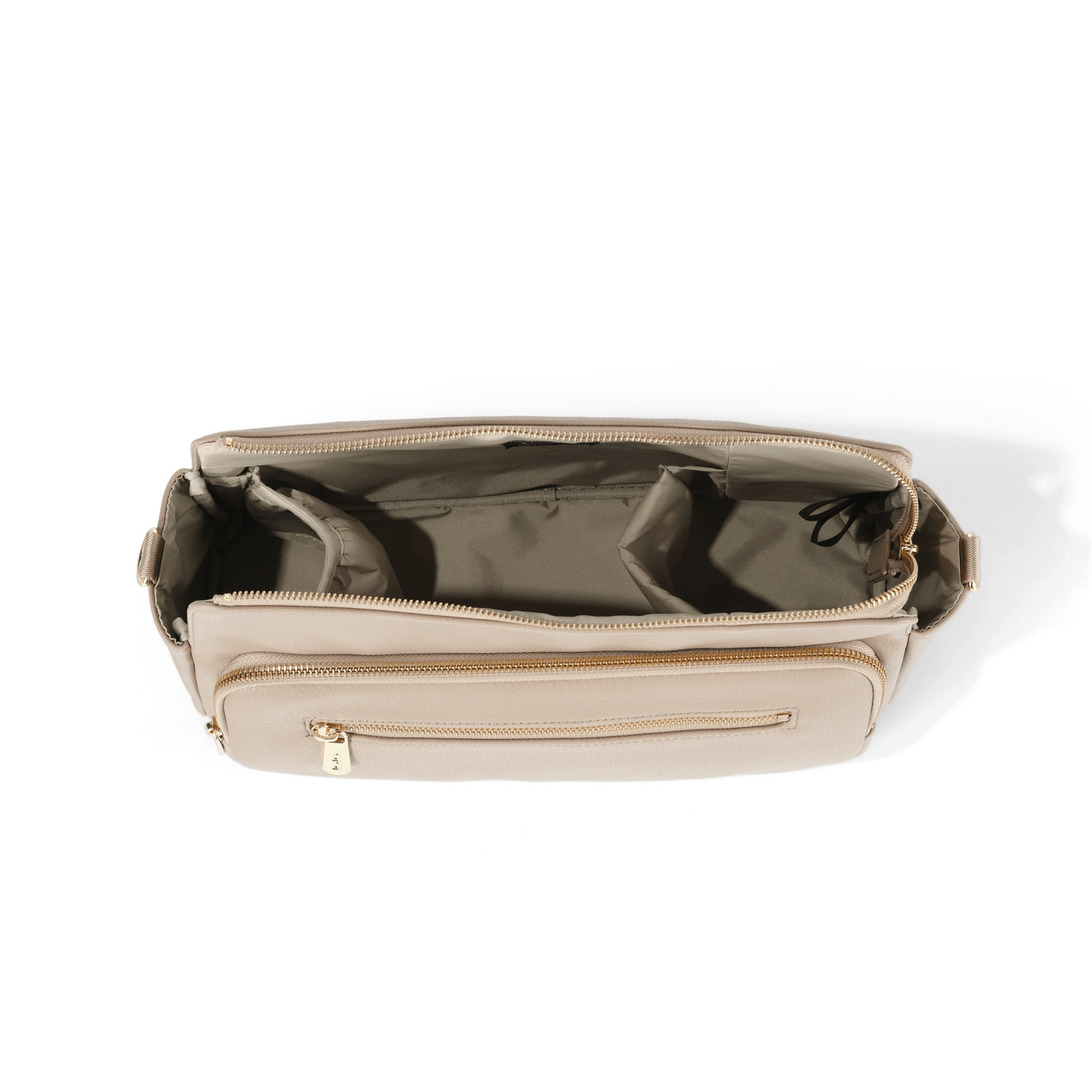 OiOi Pram caddy in oat vegan leather with spacious compartments - empty