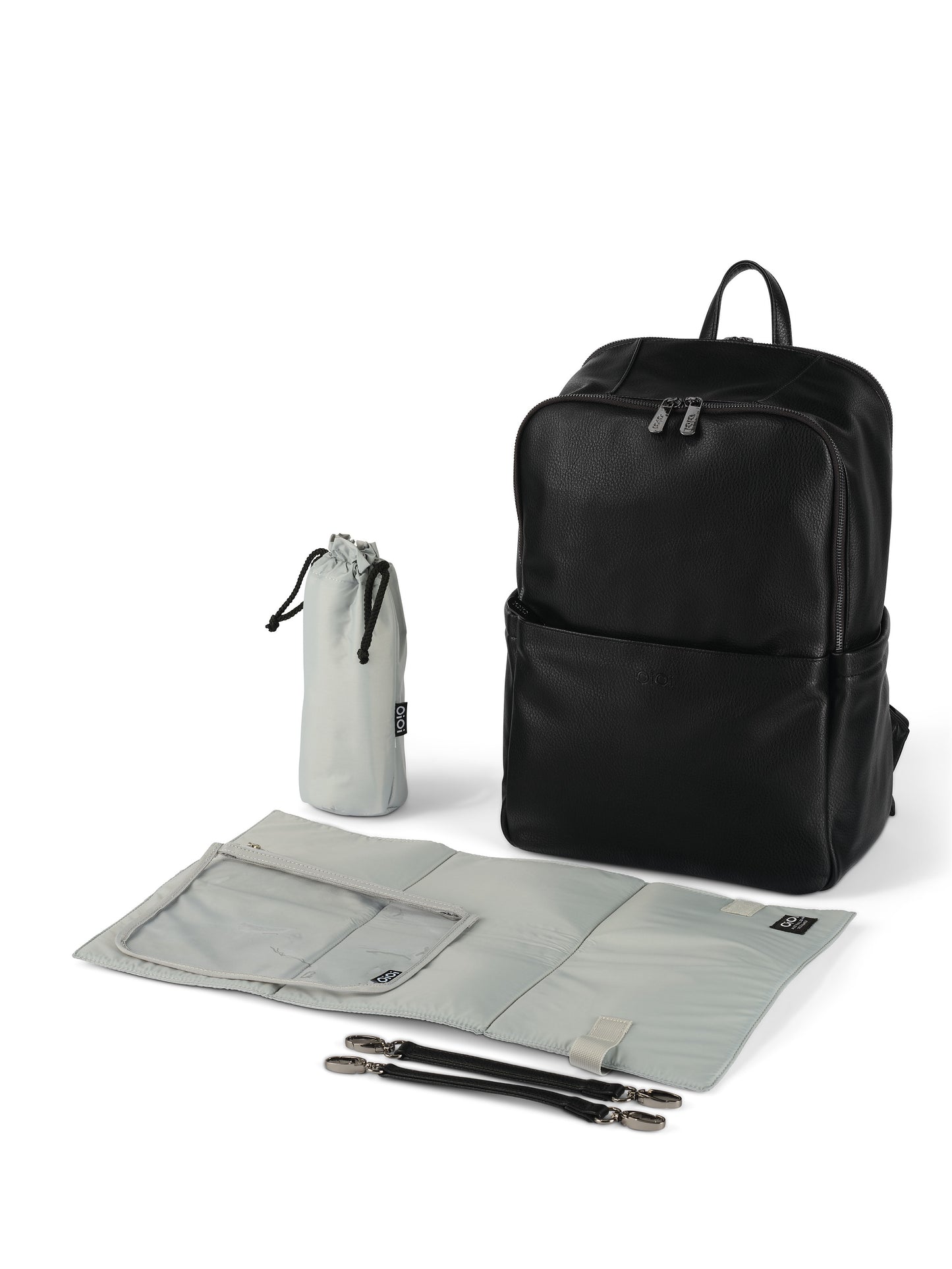 Oi Oi black dimple faux leather nappy bag backpack for modern parents - bundle