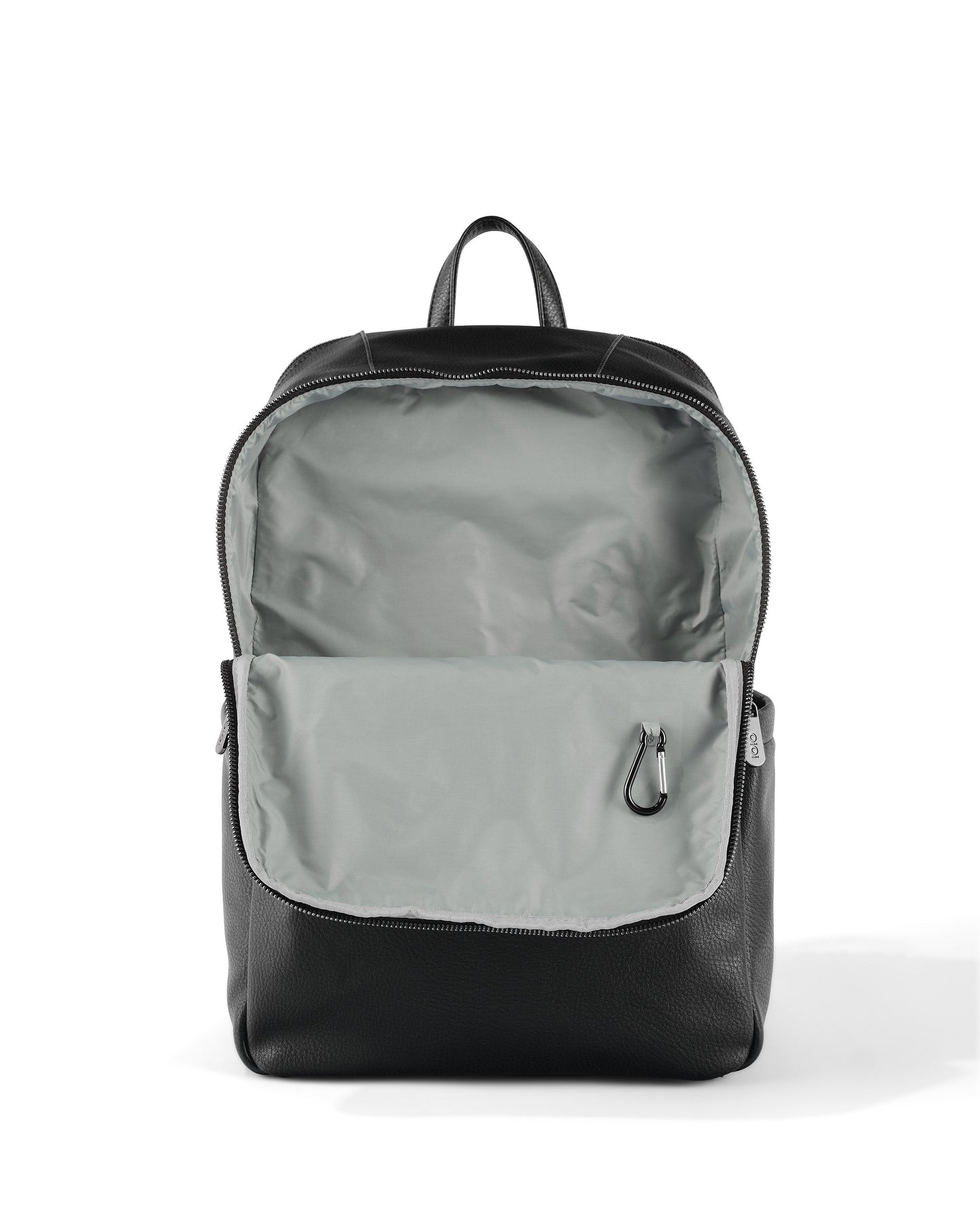 Oi Oi black dimple faux leather nappy bag backpack for modern parents - open