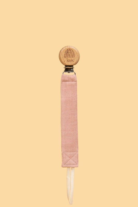 Close-up of Tiny Trekkers cotton dummy clip clasp - pink
