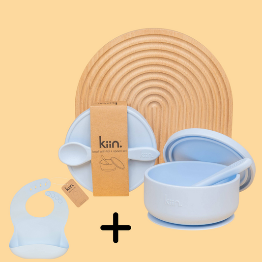 Kiin Baby - Silicone Baby Feeding Set and bib - Pastel Sky 18