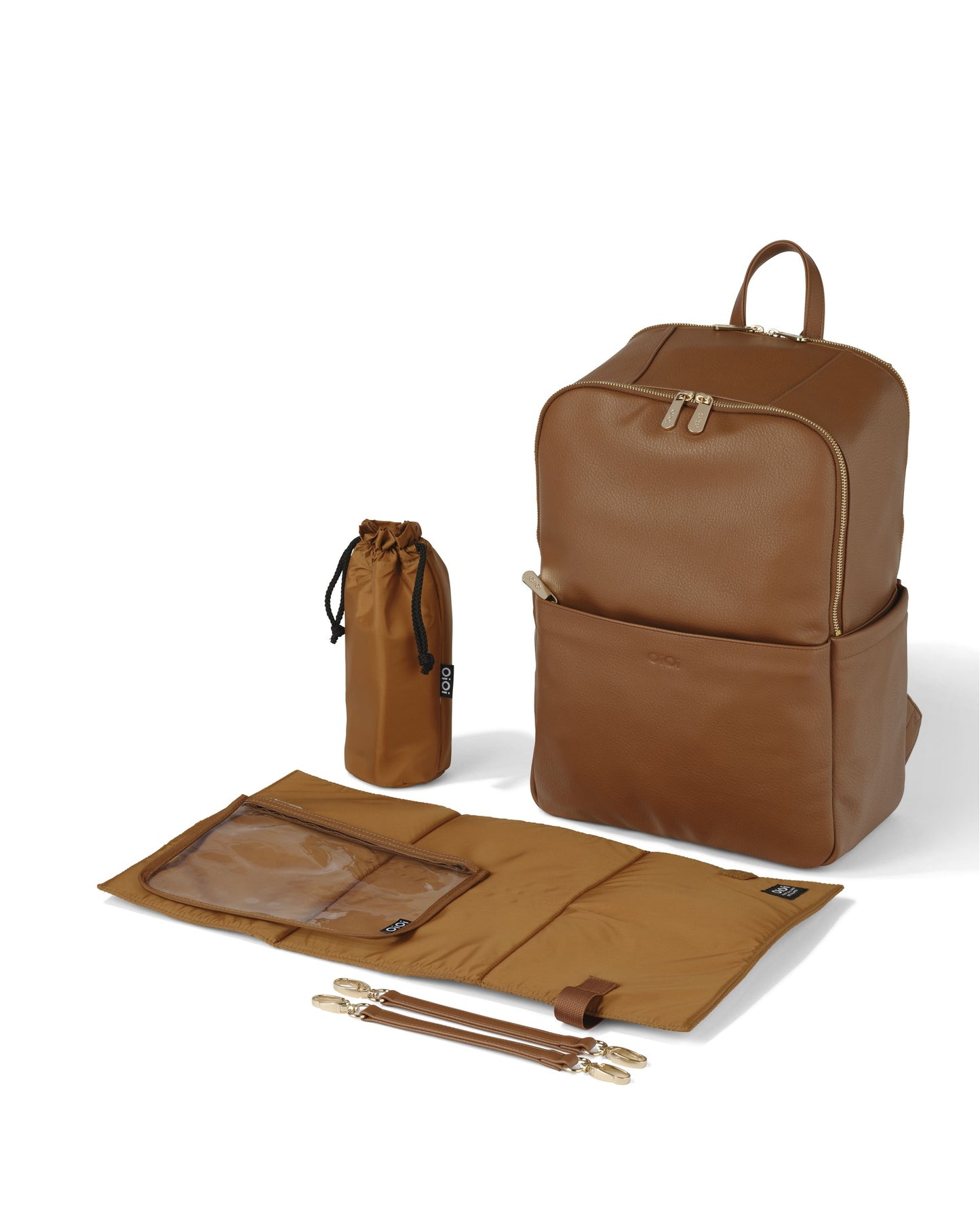 Oi Oi chestnut leather nappy bag backpack for modern parents - bundle
