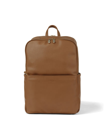 Oi Oi chestnut leather nappy bag backpack for modern parents - front