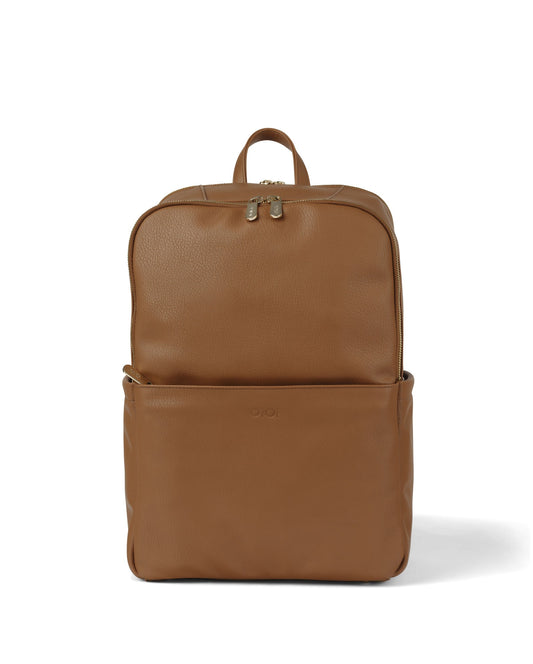 Oi Oi chestnut leather nappy bag backpack for modern parents - front