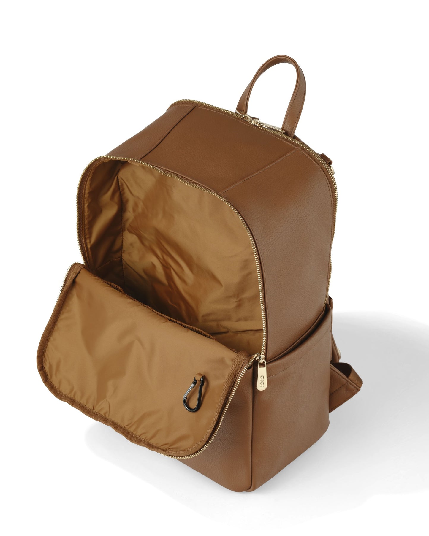 Oi Oi chestnut leather nappy bag backpack for modern parents - open top