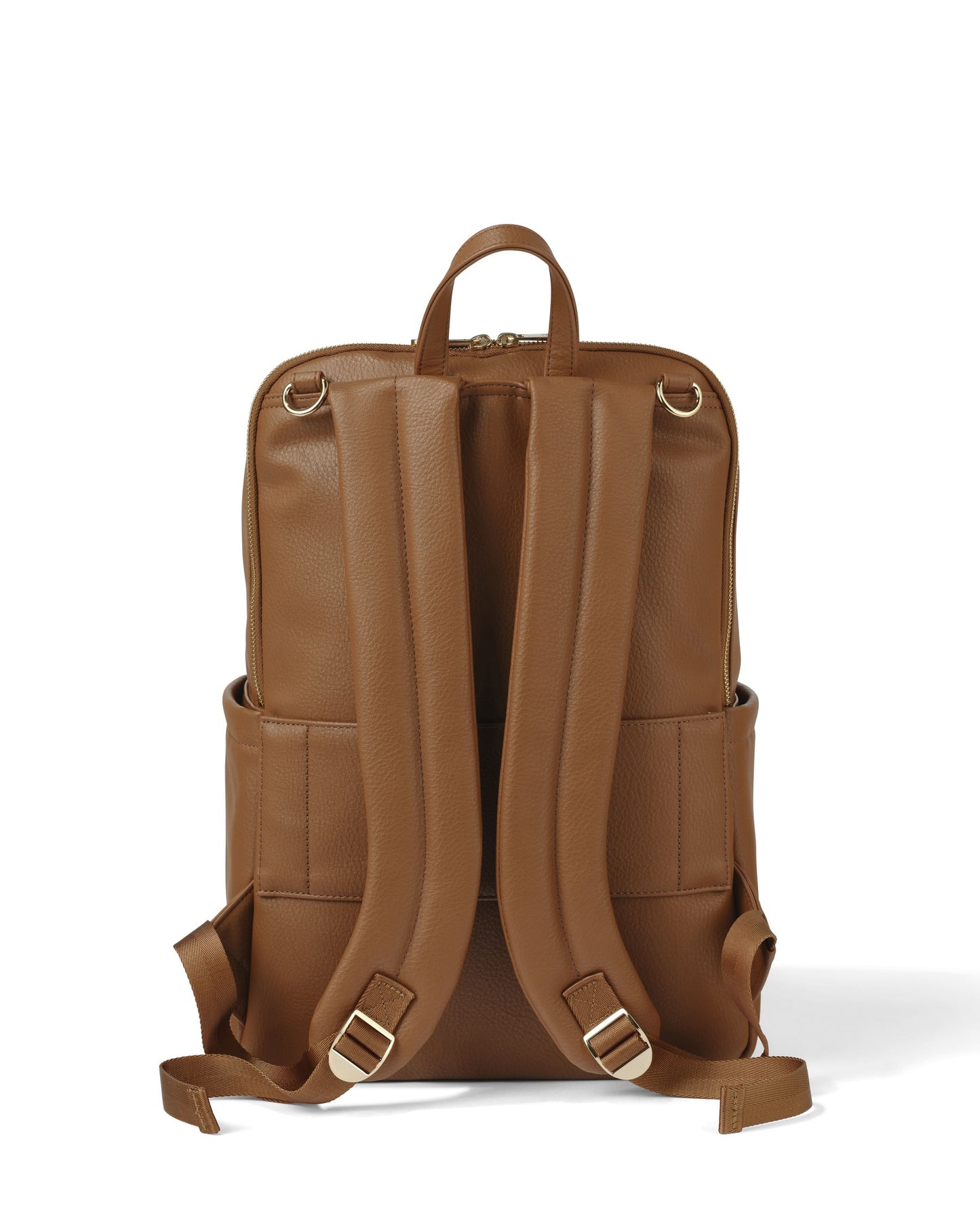Oi Oi chestnut leather nappy bag backpack for modern parents - straps